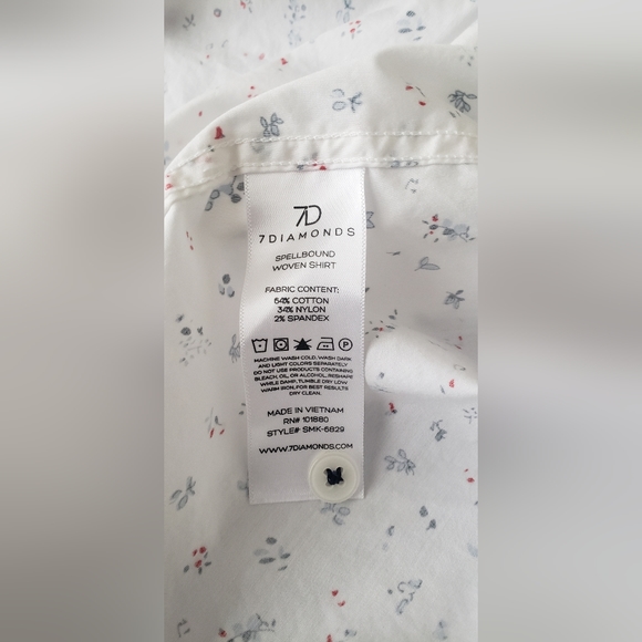 7 Diamonds White Print Stretch Button Down Size L - Picture 4 of 6
